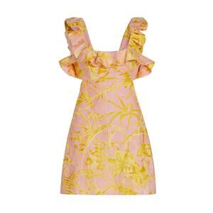 Zimmermann Golden Ruffle Mini Dress - 0p - Pink/Gold Floral